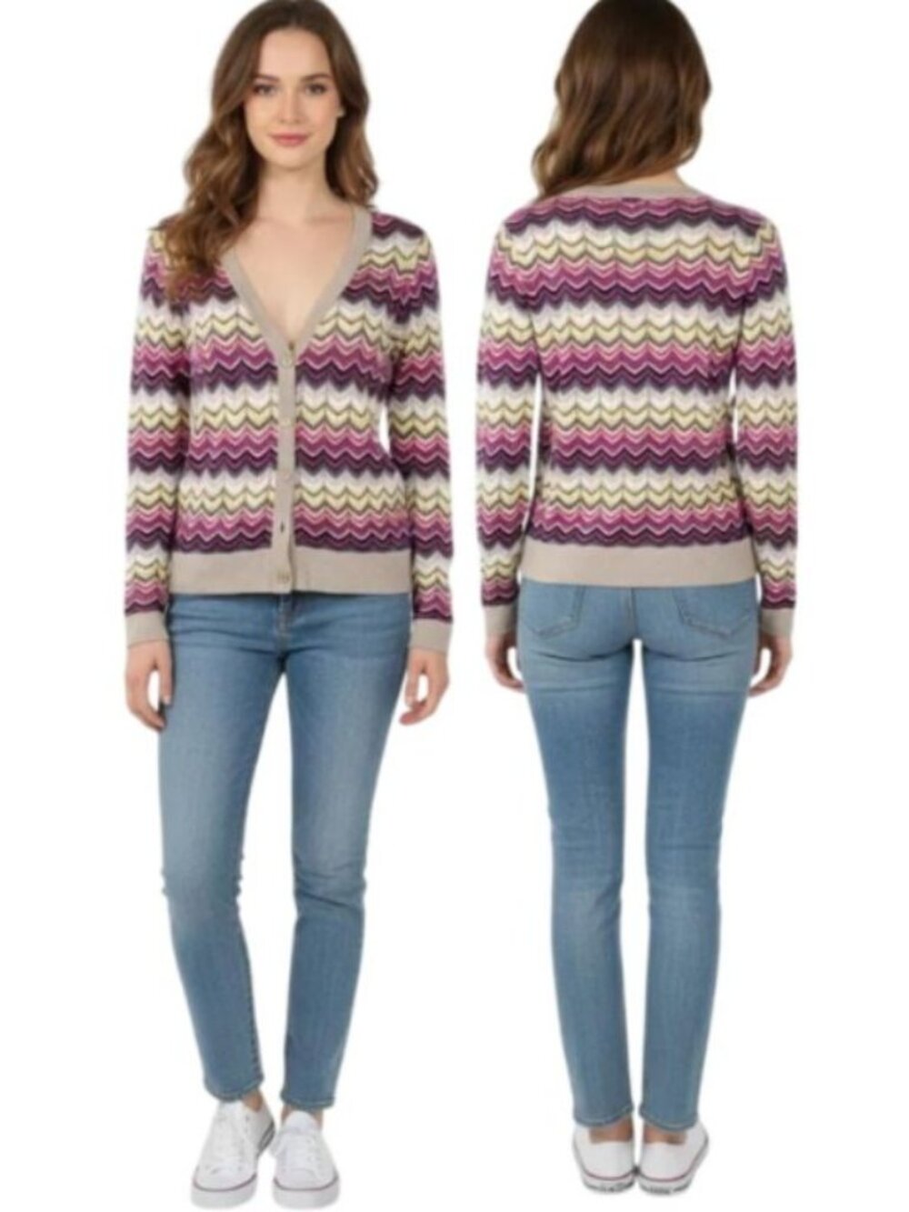 Banana Republic Chevron Striped Y2K Button Front Cardigan Sweater Women's Small